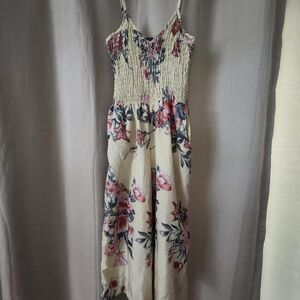 Derek Heart Floral Jumpsuit in Cream and Pink
